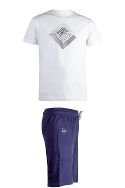 Completo con t-shirt con stampa e pantaloncino con logo ricamato