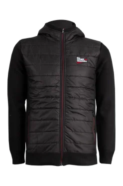 Giubbino imbottito con retro e maniche in maglia e soft shell con cappuccio e zip intera