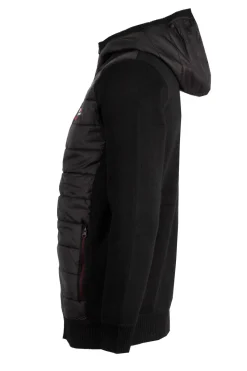 Giubbino imbottito con retro e maniche in maglia e soft shell con cappuccio e zip intera