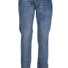 Jeans elasticizzato 5 tasche con cuciture colorate