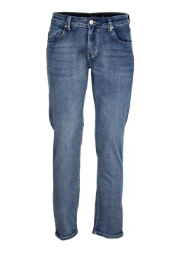 Jeans elasticizzato 5 tasche con cuciture colorate