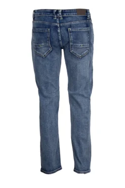 Jeans elasticizzato 5 tasche con cuciture colorate
