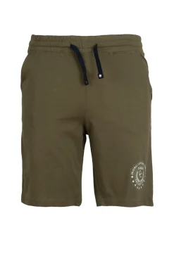 Pantaloncino sportivo in jersey con stampa e lacci in contrasto