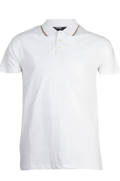 Polo manica corta in cotone elasticizzato tinta unita con ricamo sul cuore e bordini in contrasto