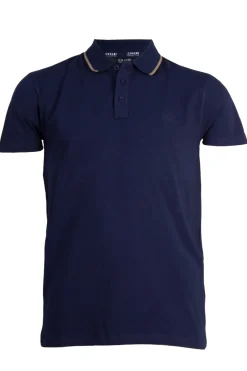 Polo manica corta in cotone elasticizzato tinta unita con ricamo sul cuore e bordini in contrasto