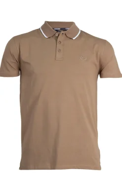 Polo manica corta in cotone elasticizzato tinta unita con ricamo sul cuore e bordini in contrasto