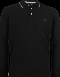 Polo manica lunga in tinta unita con bordi a contrasto