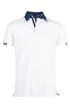 Polo uomo in cotone piquet con colletto denim
