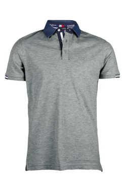 Polo uomo in cotone piquet con colletto denim