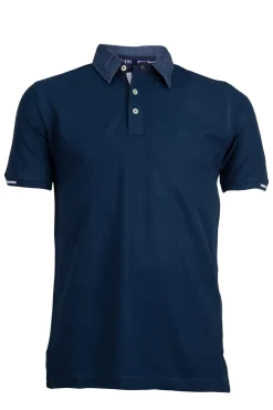 Polo uomo in cotone piquet con colletto denim