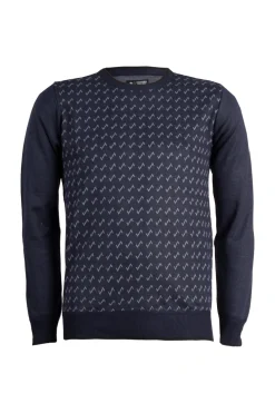 Pullover girocollo con disegni e toppe in contrasto sui gomiti