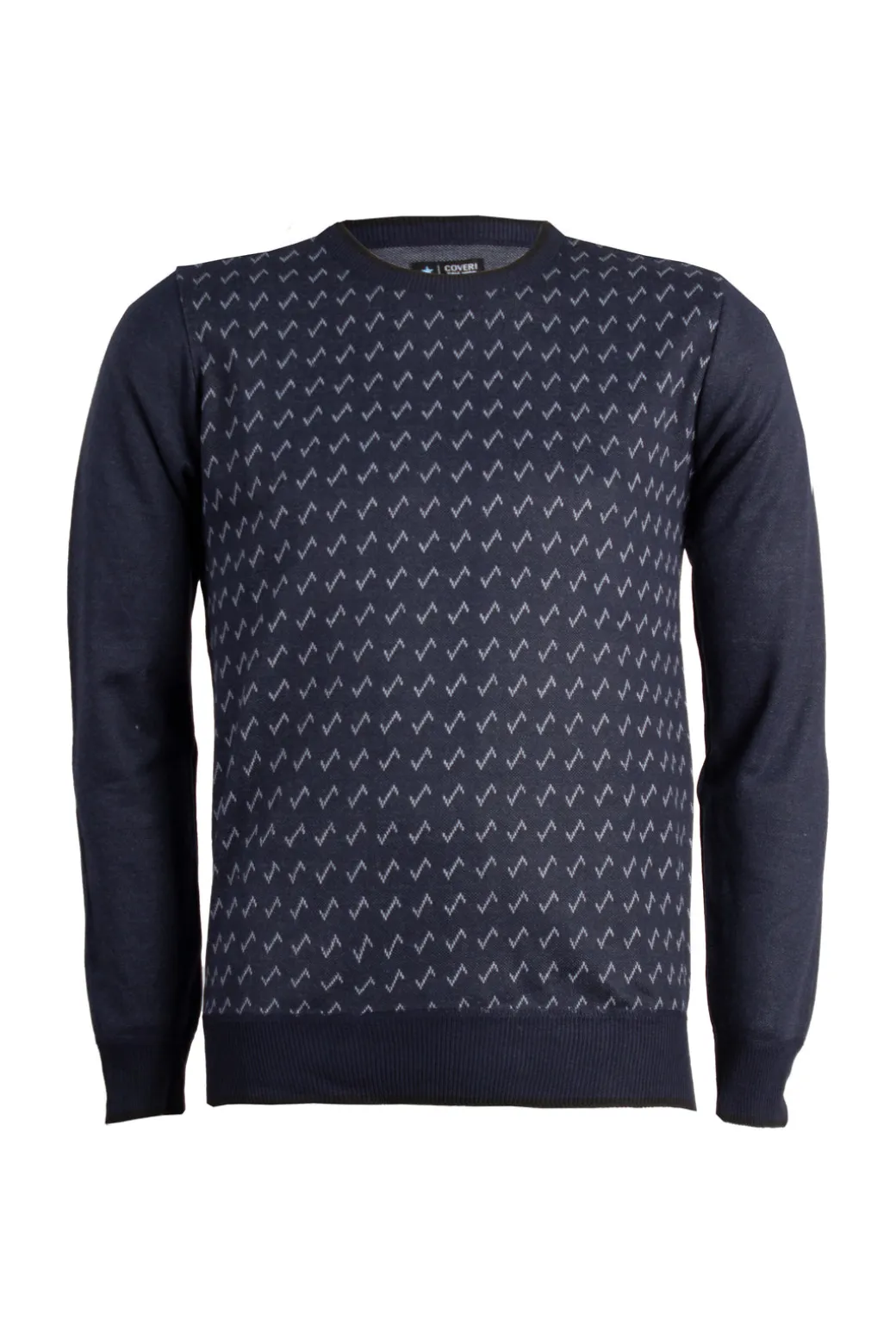 Pullover girocollo con disegni e toppe in contrasto sui gomiti