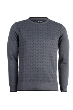 Pullover girocollo con disegni e toppe in contrasto sui gomiti