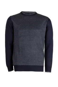 Pullover girocollo con fantasia pied de poule