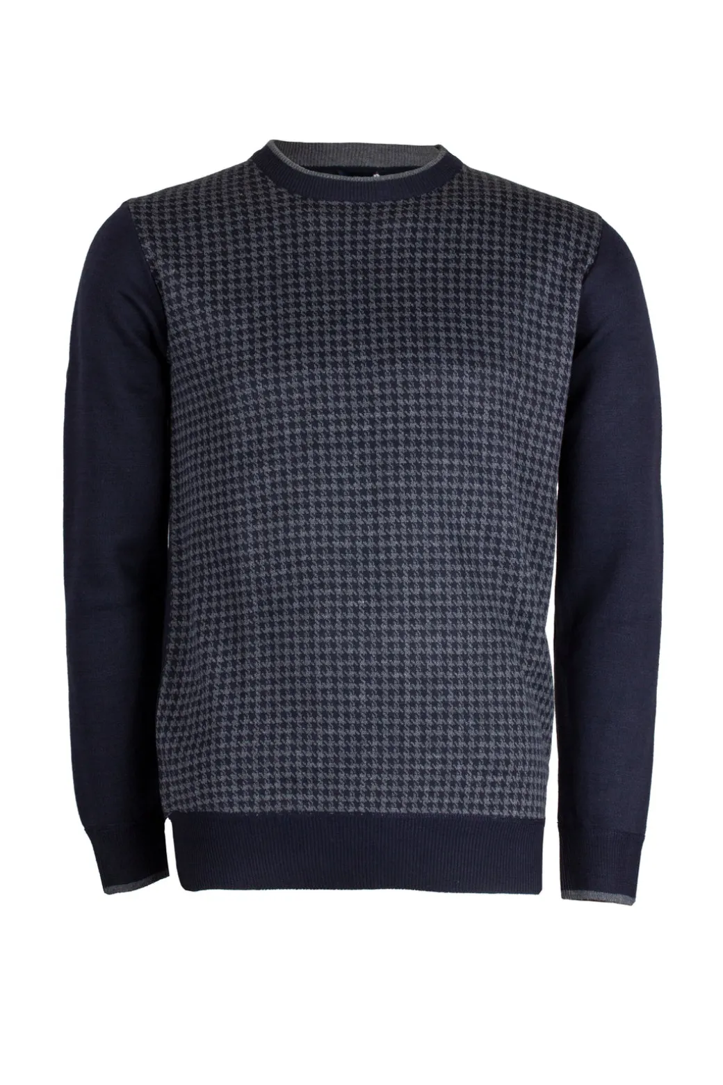 Pullover girocollo con fantasia pied de poule