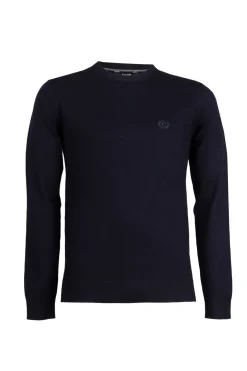 Pullover girocollo in misto lana con logo ricamato sul cuore
