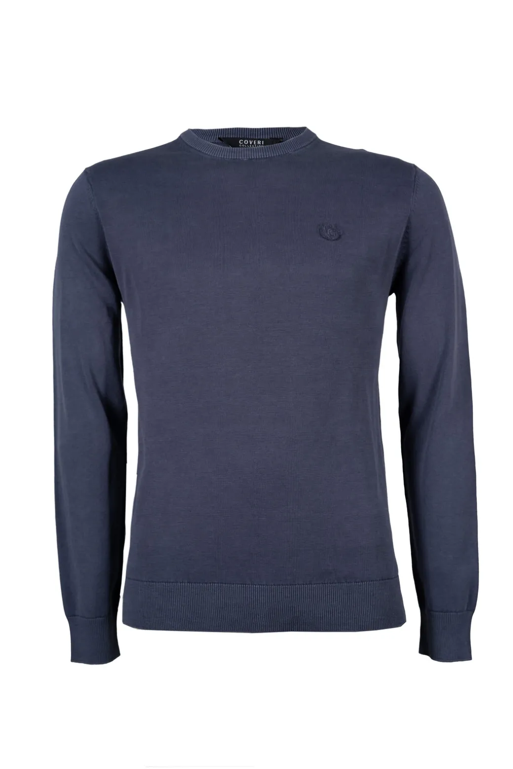 Pullover girocollo in puro cotone con logo ricamato sul petto