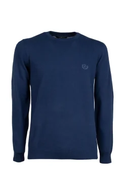 Pullover girocollo in puro cotone con ricamo ton sur ton