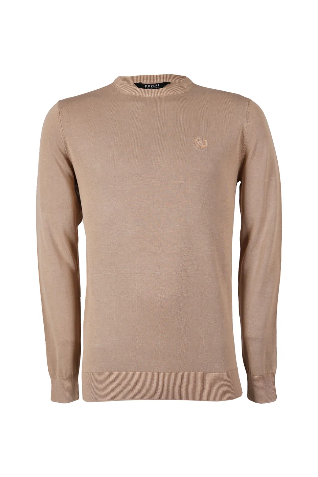 Pullover girocollo in puro cotone con logo ricamato sul petto