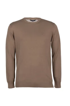 Pullover girocollo in puro cotone con ricamo ton sur ton