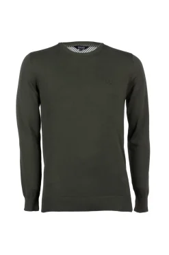 Pullover girocollo in puro cotone con ricamo ton sur ton