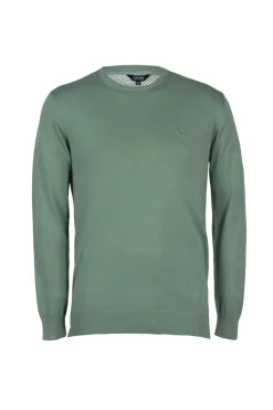 Pullover girocollo in puro cotone con ricamo ton sur ton