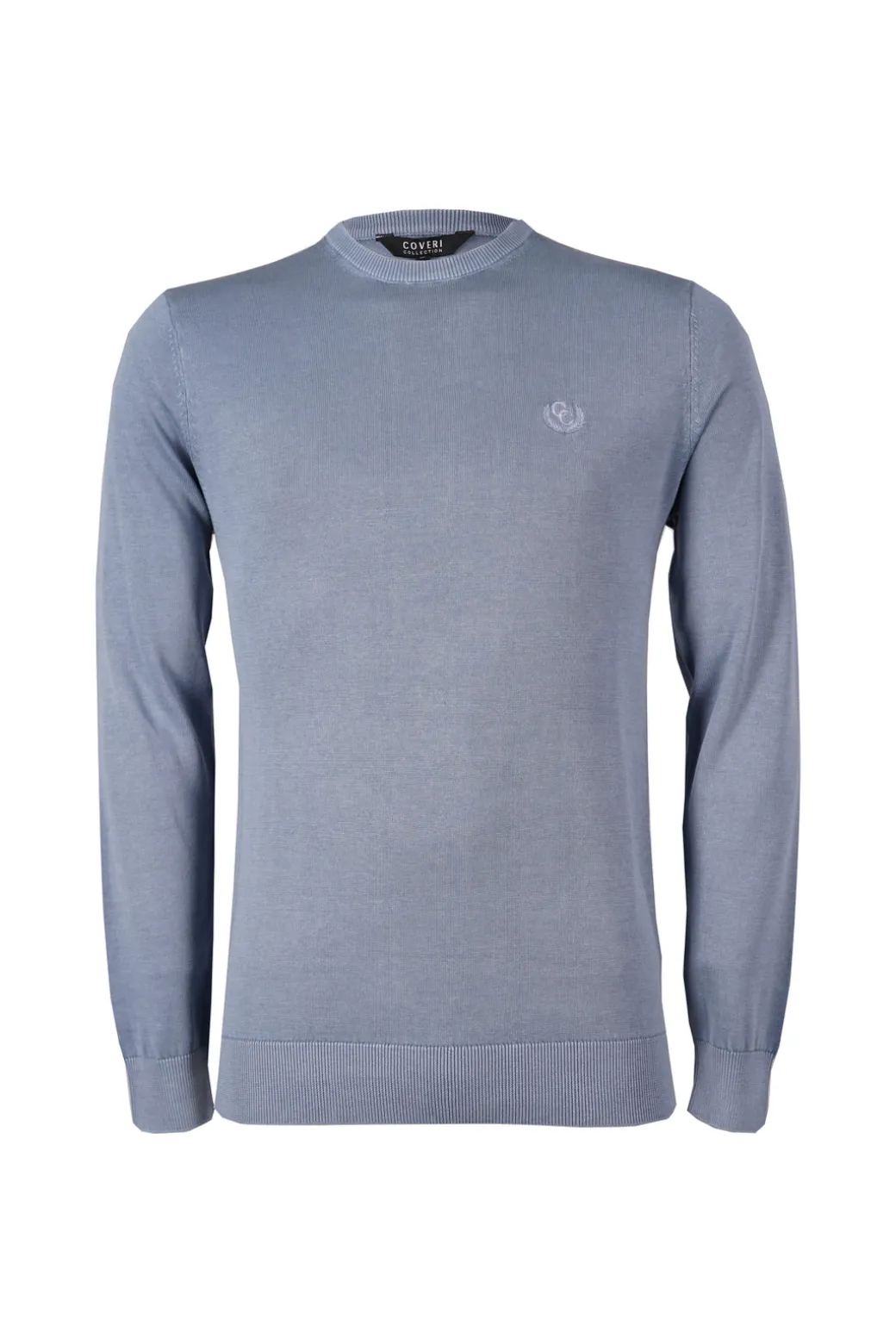 Pullover girocollo in puro cotone con logo ricamato sul petto