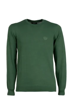 Pullover girocollo in puro cotone con ricamo ton sur ton