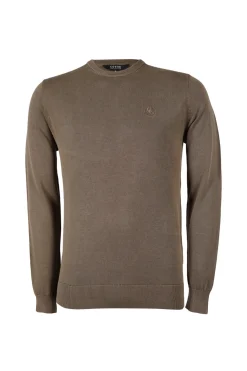 Pullover girocollo in puro cotone con logo ricamato sul petto