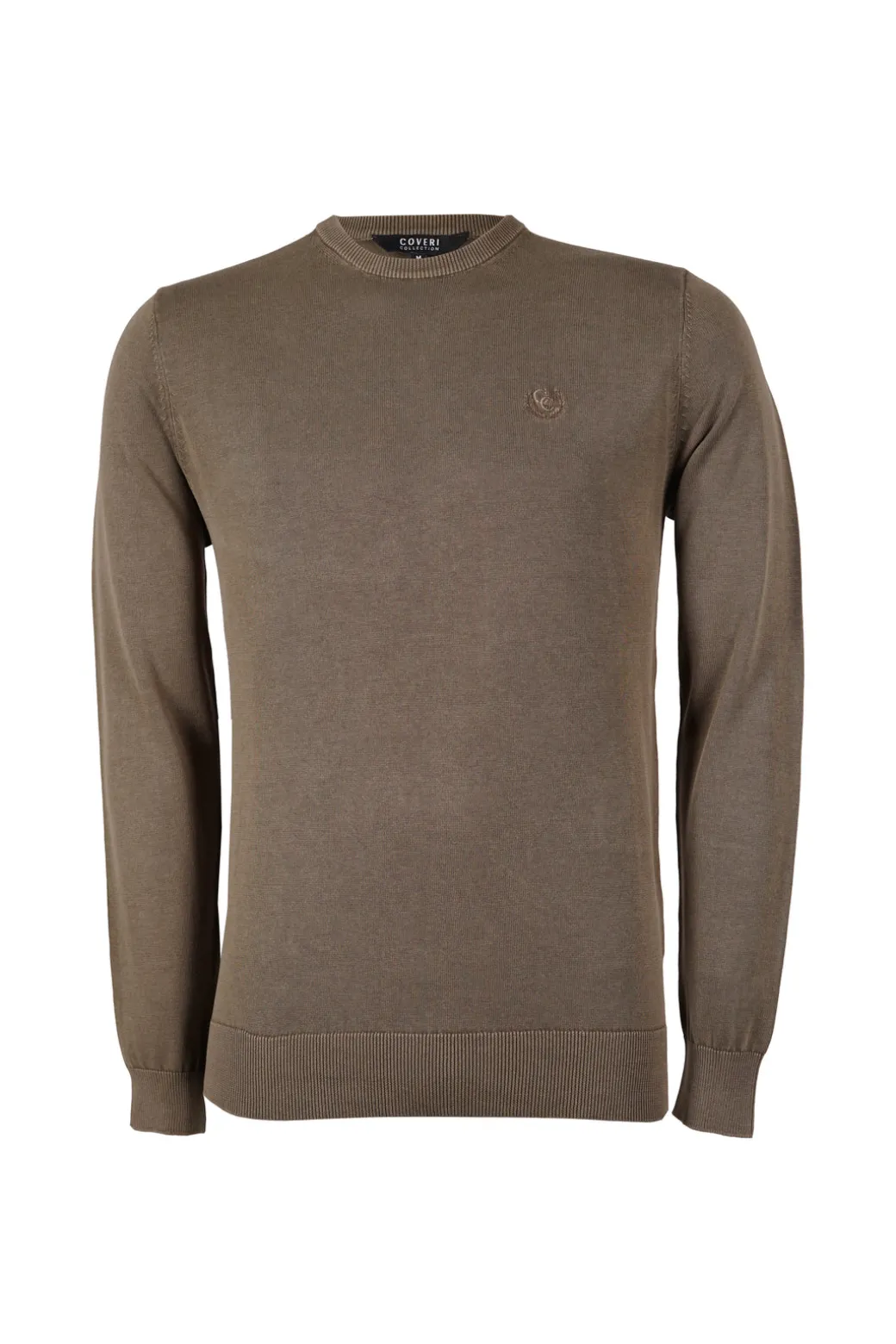 Pullover girocollo in puro cotone con logo ricamato sul petto