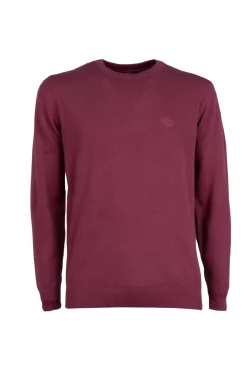 Pullover girocollo in puro cotone con ricamo ton sur ton