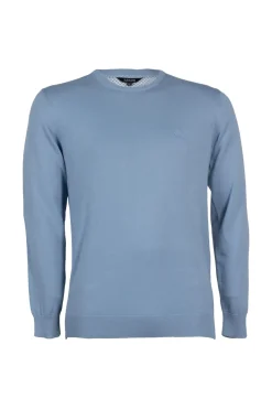Pullover girocollo in puro cotone con ricamo ton sur ton