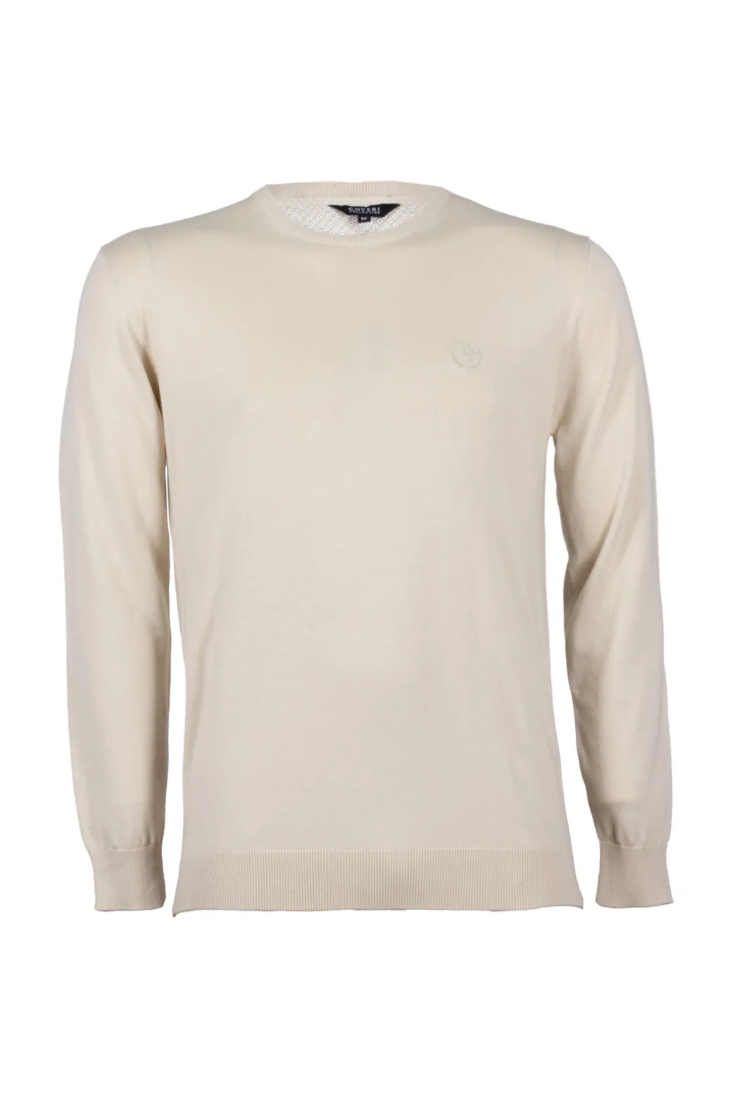 Pullover girocollo in puro cotone con ricamo ton sur ton