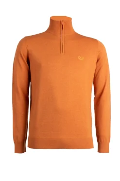 Pullover in misto lana mezza zip con logo ricamato sul cuore