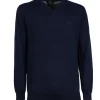 Pullover scollo a v in puro cotone con ricamo ton sur ton