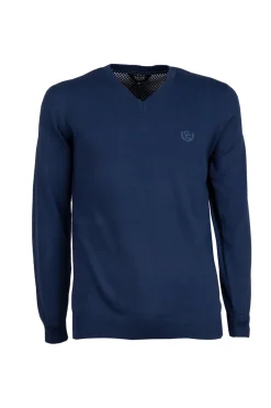 Pullover scollo a v in puro cotone con ricamo ton sur ton
