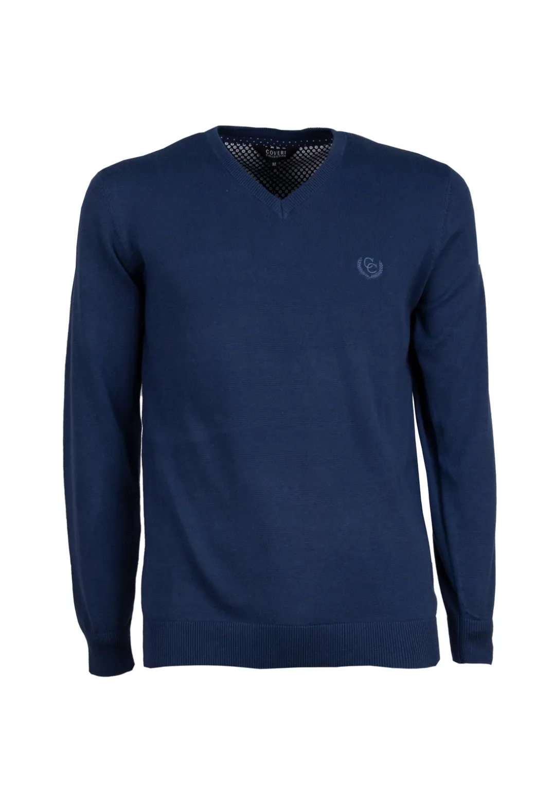 Pullover scollo a v in puro cotone con ricamo ton sur ton