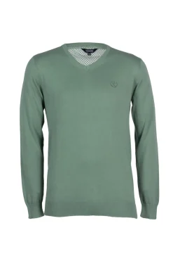Pullover scollo a v in puro cotone con ricamo ton sur ton