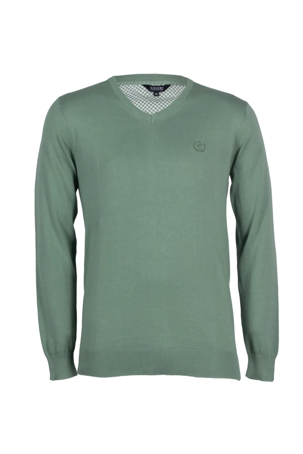 Pullover scollo a v in puro cotone con ricamo ton sur ton