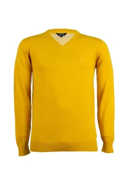 Pullover scollo a v in puro cotone con ricamo ton sur ton