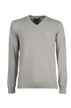 Pullover scollo a v in puro cotone con ricamo ton sur ton