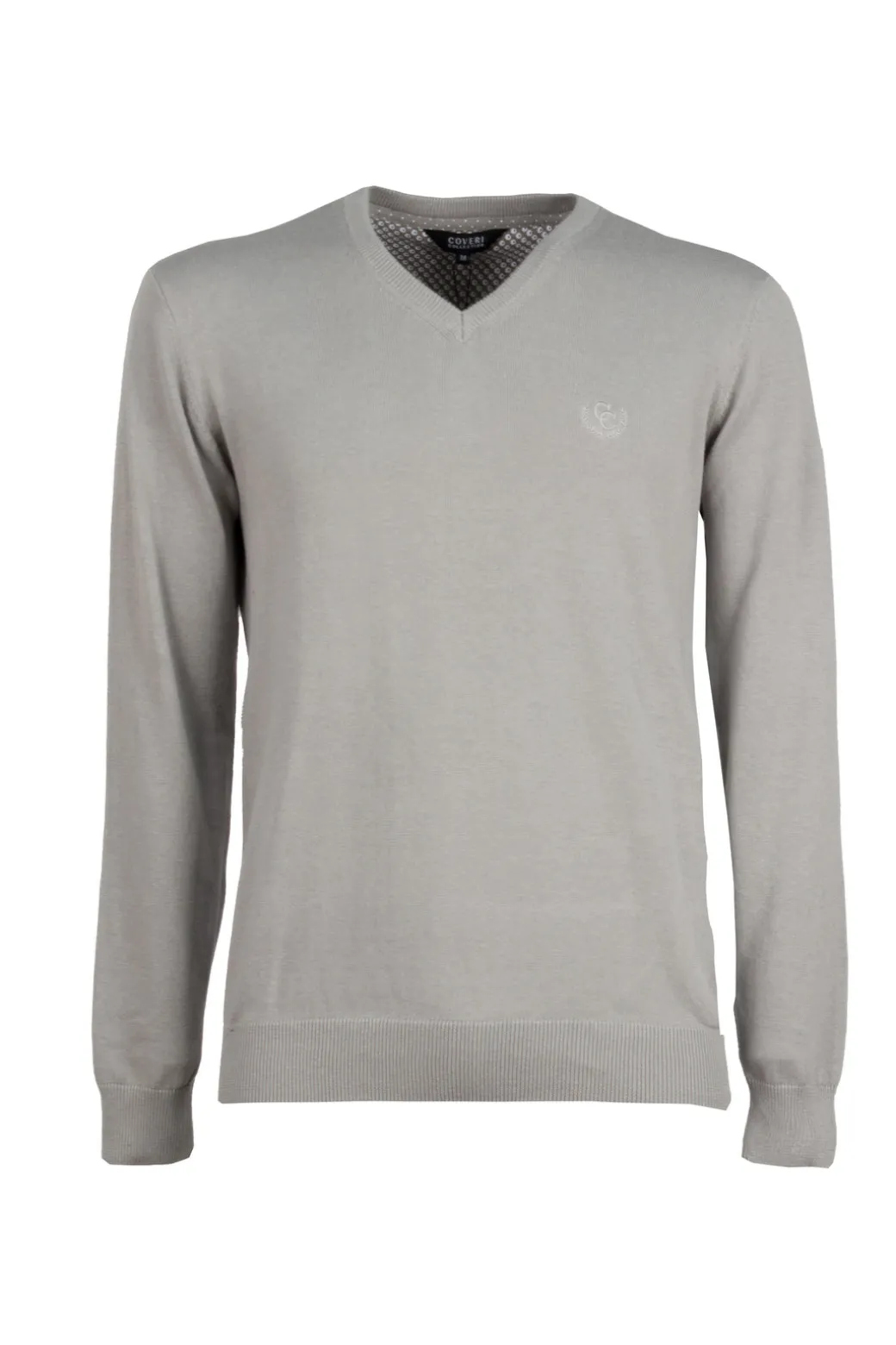 Pullover scollo a v in puro cotone con ricamo ton sur ton