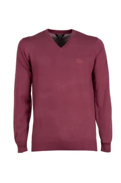 Pullover scollo a v in puro cotone con ricamo ton sur ton