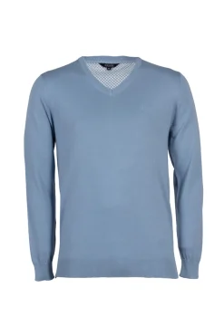 Pullover scollo a v in puro cotone con ricamo ton sur ton