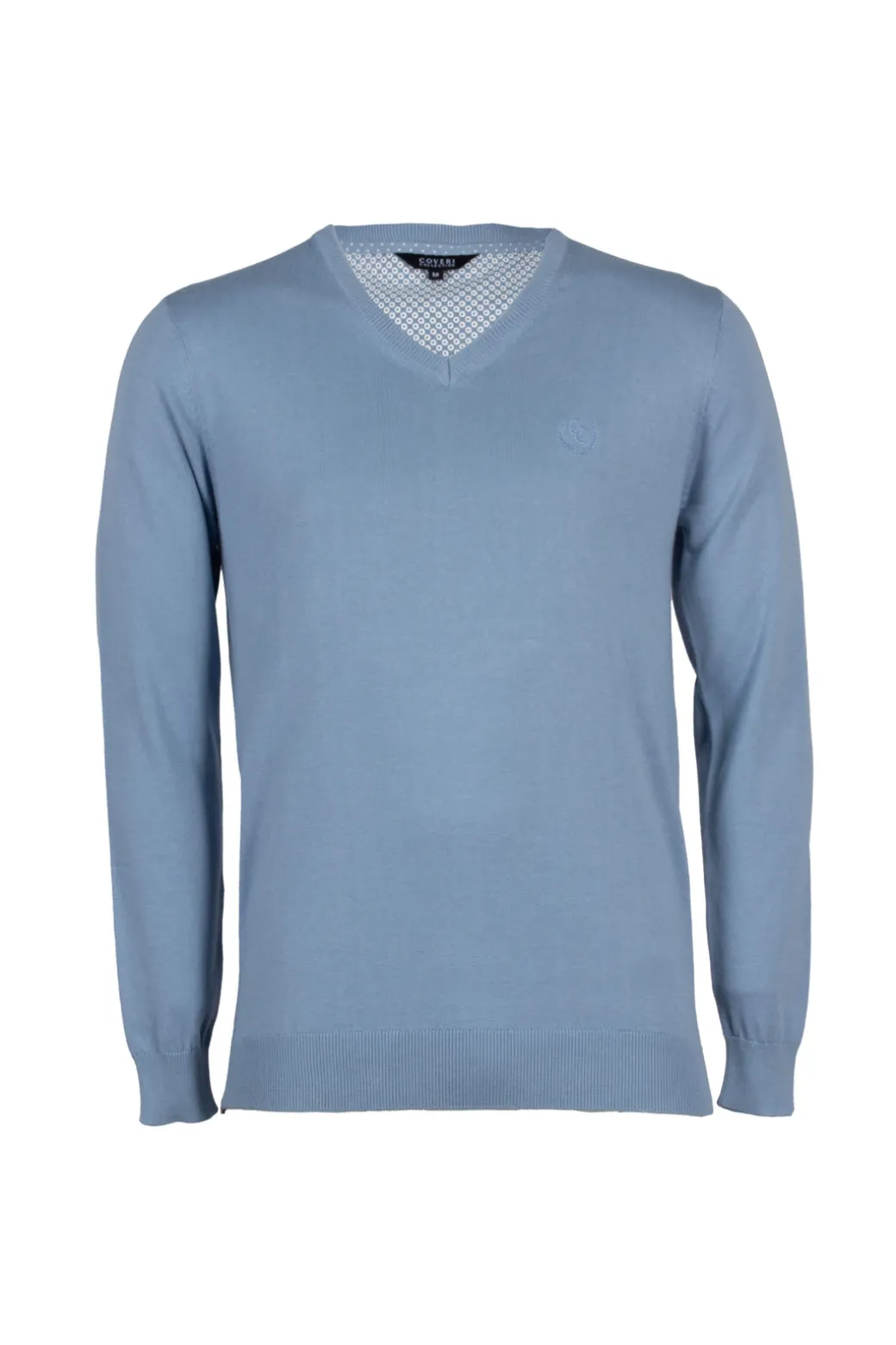 Pullover scollo a v in puro cotone con ricamo ton sur ton