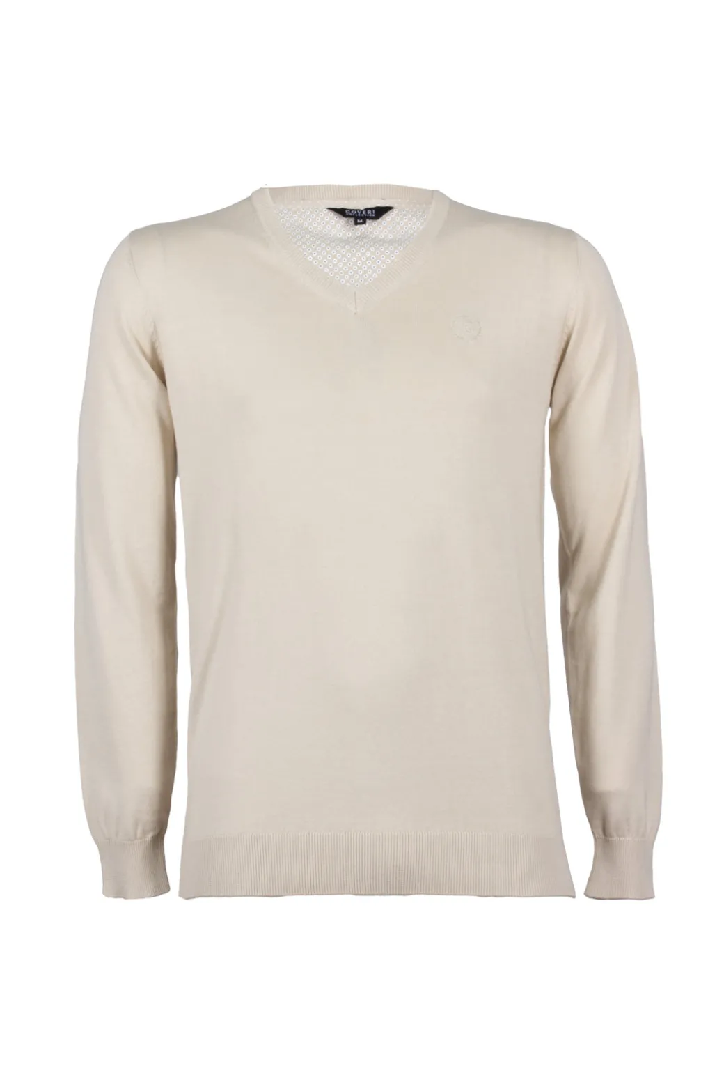 Pullover scollo a v in puro cotone con ricamo ton sur ton