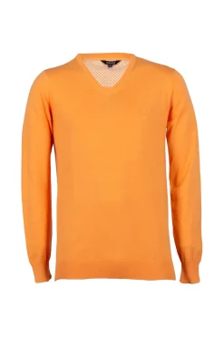 Pullover scollo a v in puro cotone con ricamo ton sur ton