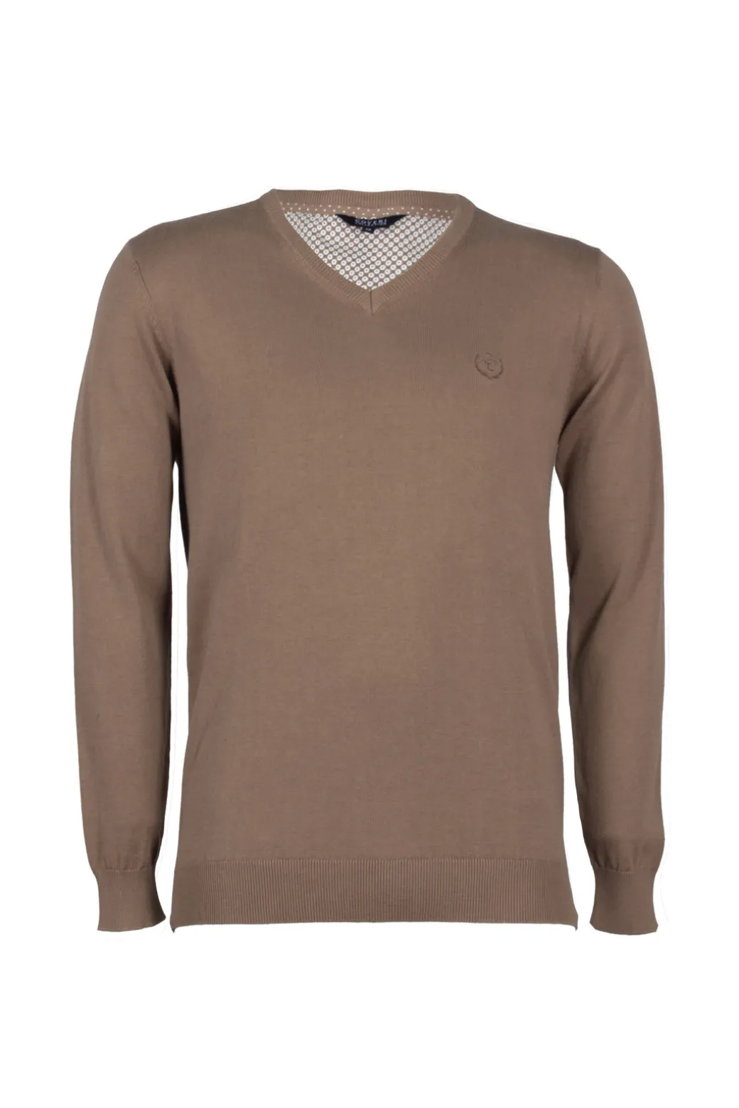 Pullover scollo a v in puro cotone con ricamo ton sur ton