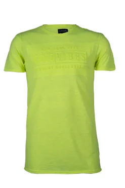 T-shirt girocollo in cotone slub fluo con stampa in rilievo