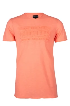 T-shirt girocollo in cotone slub fluo con stampa in rilievo